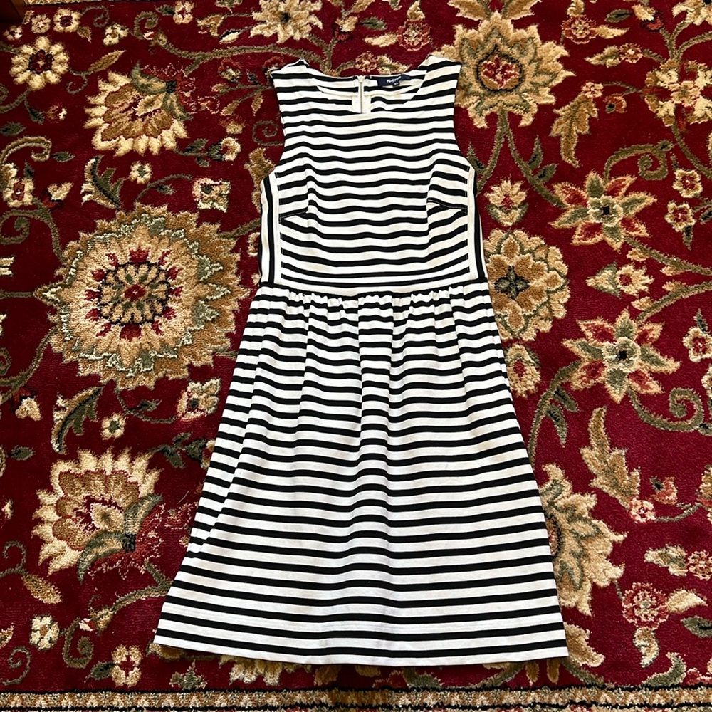 Madewell sleeveless afternoon dress, black and white stripes, XS